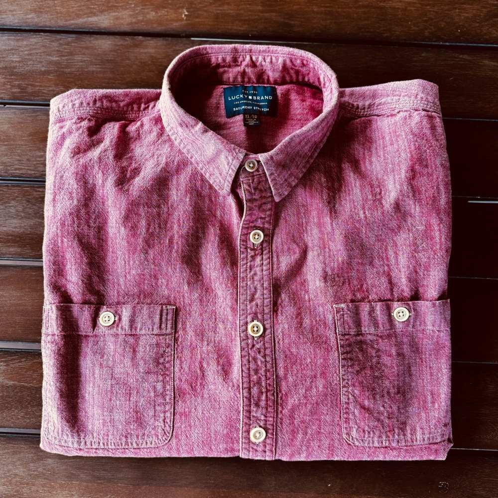 Lucky Brand Saturday Stretch Chambray Button Down, size XL